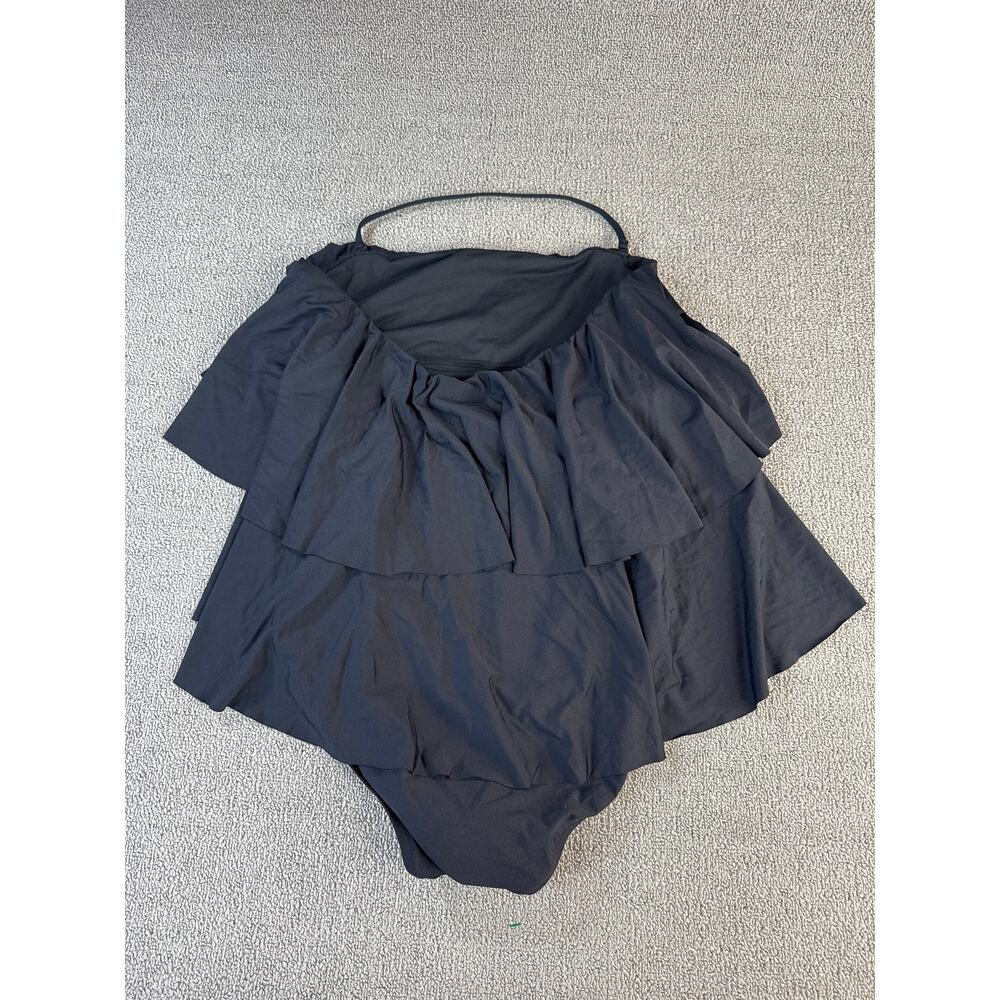 J. Crew Ruffle Tiered One Piece Swimsuit Full Coverage Black Size 12 - Picture 2 of 7
